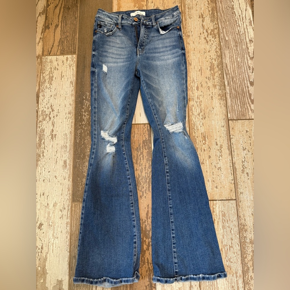 KanCan Medium Wash Distressed Flare Jeans